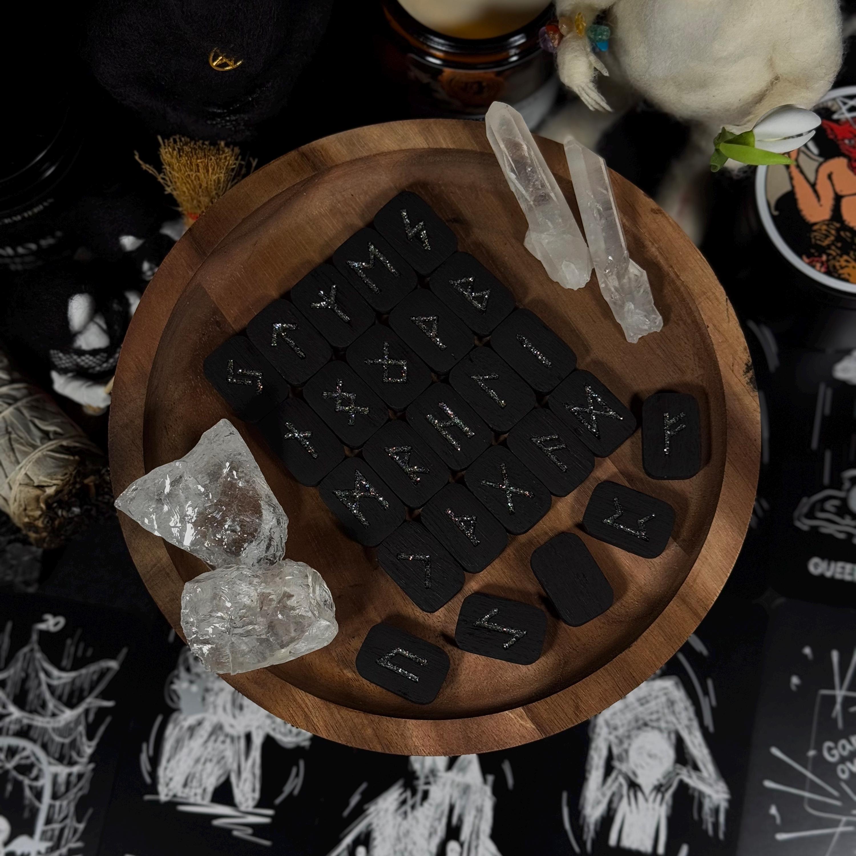 Silver Sparkle Wooden Rune Set