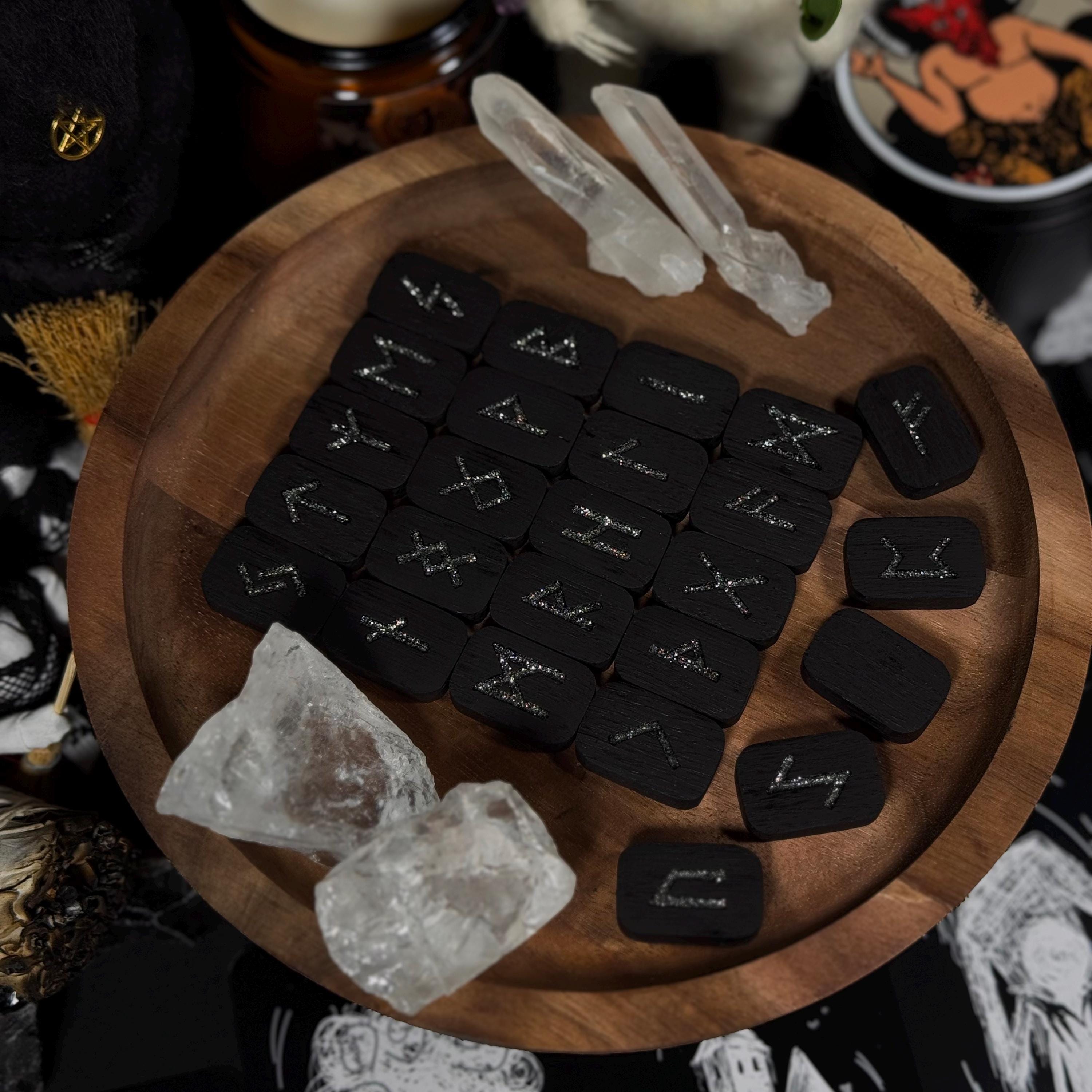 Silver Sparkle Wooden Rune Set