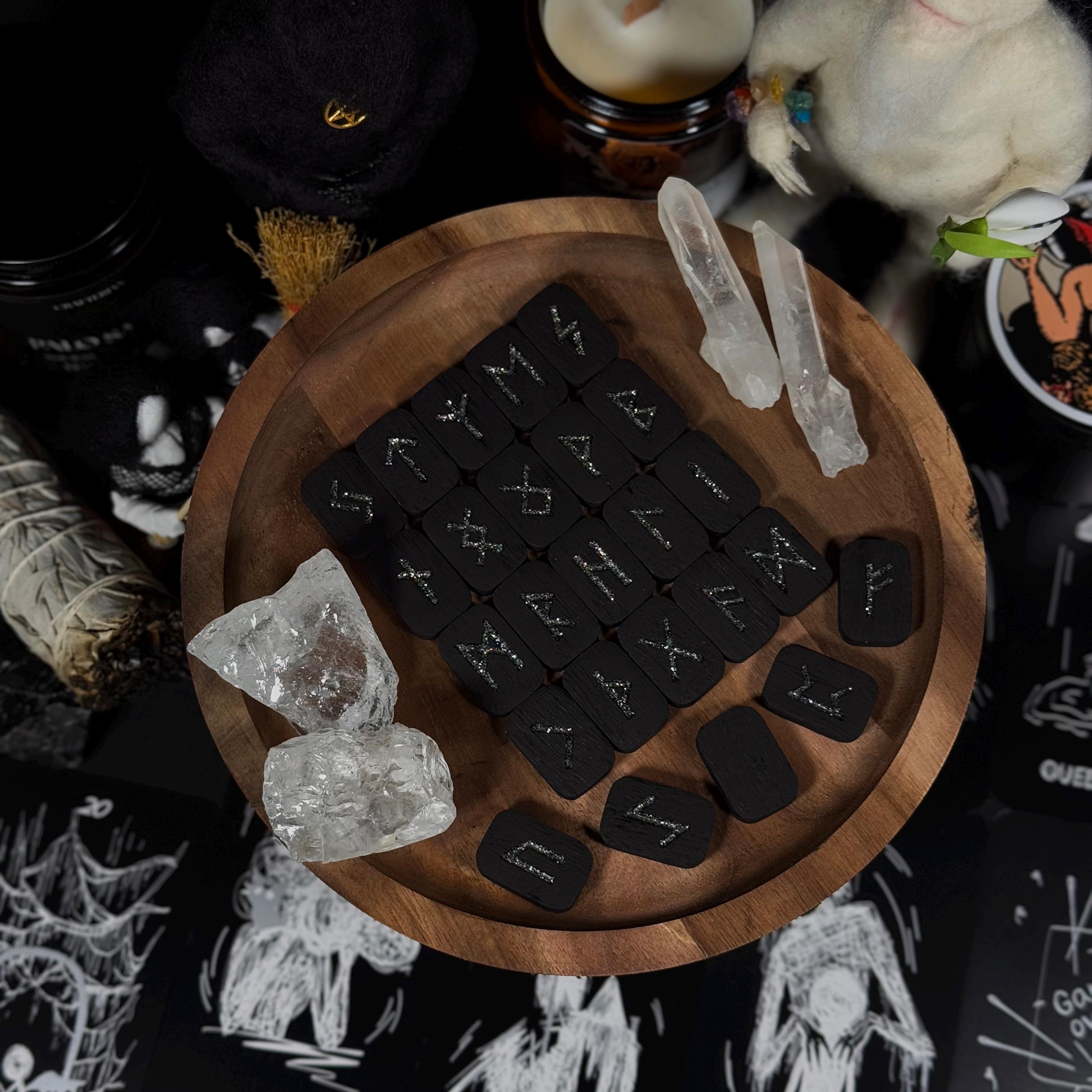 Silver Sparkle Wooden Rune Set