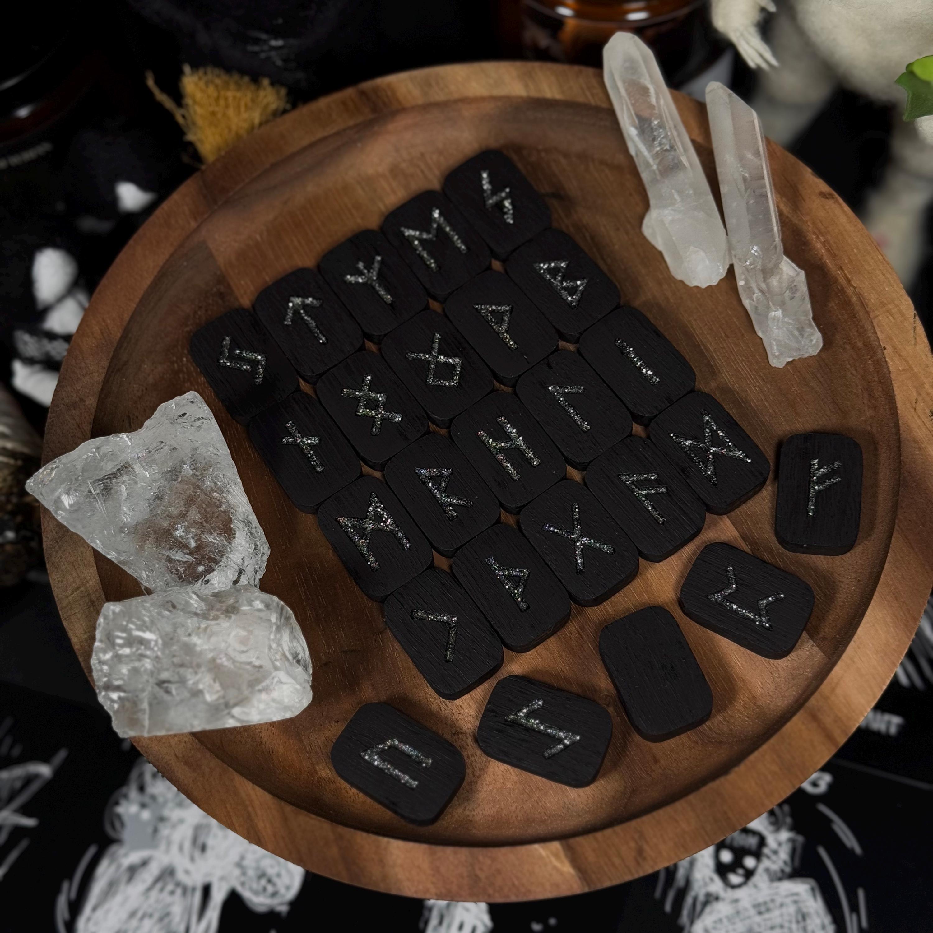 Silver Sparkle Wooden Rune Set