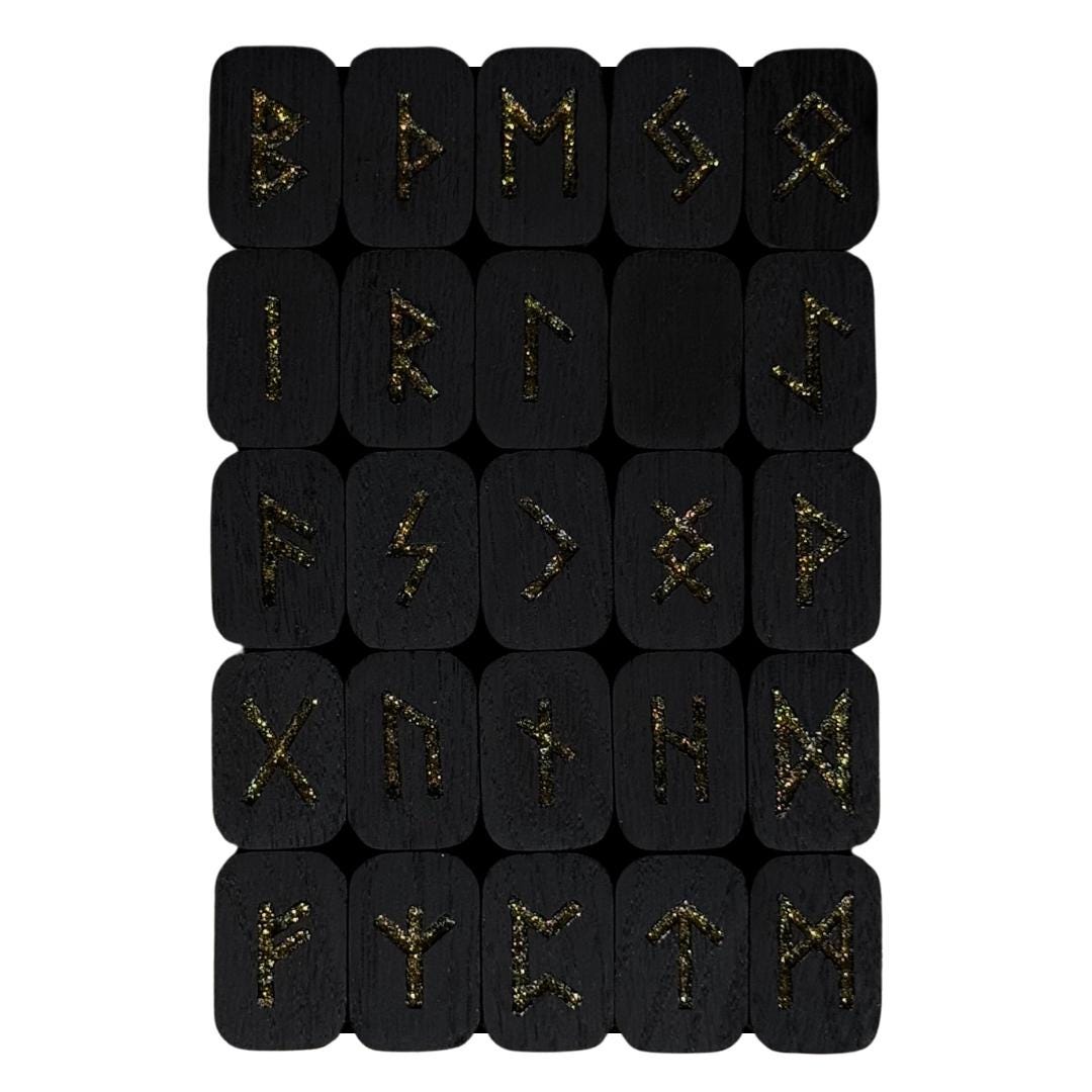 Golden Sparkle Wooden Rune Set