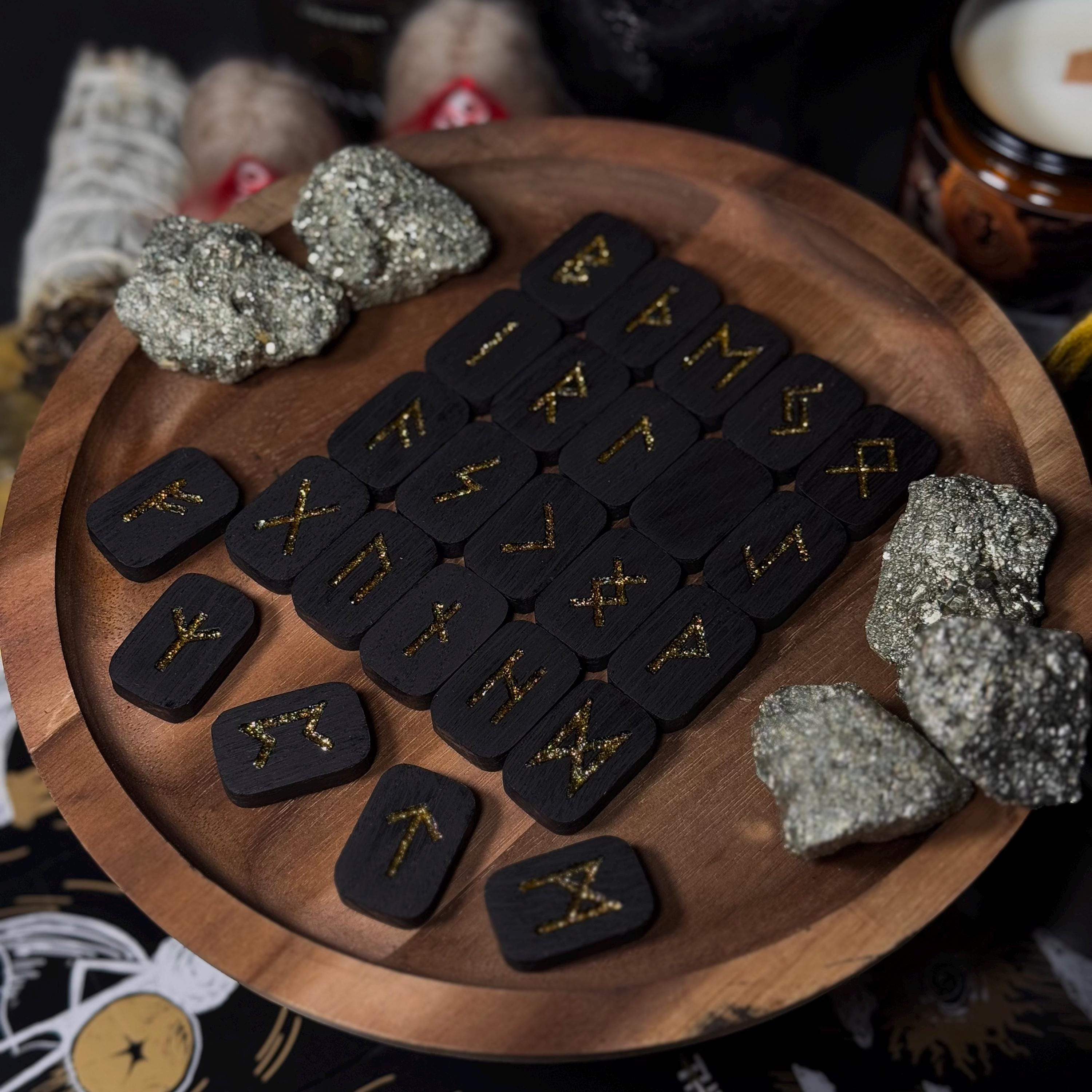 Golden Sparkle Wooden Rune Set