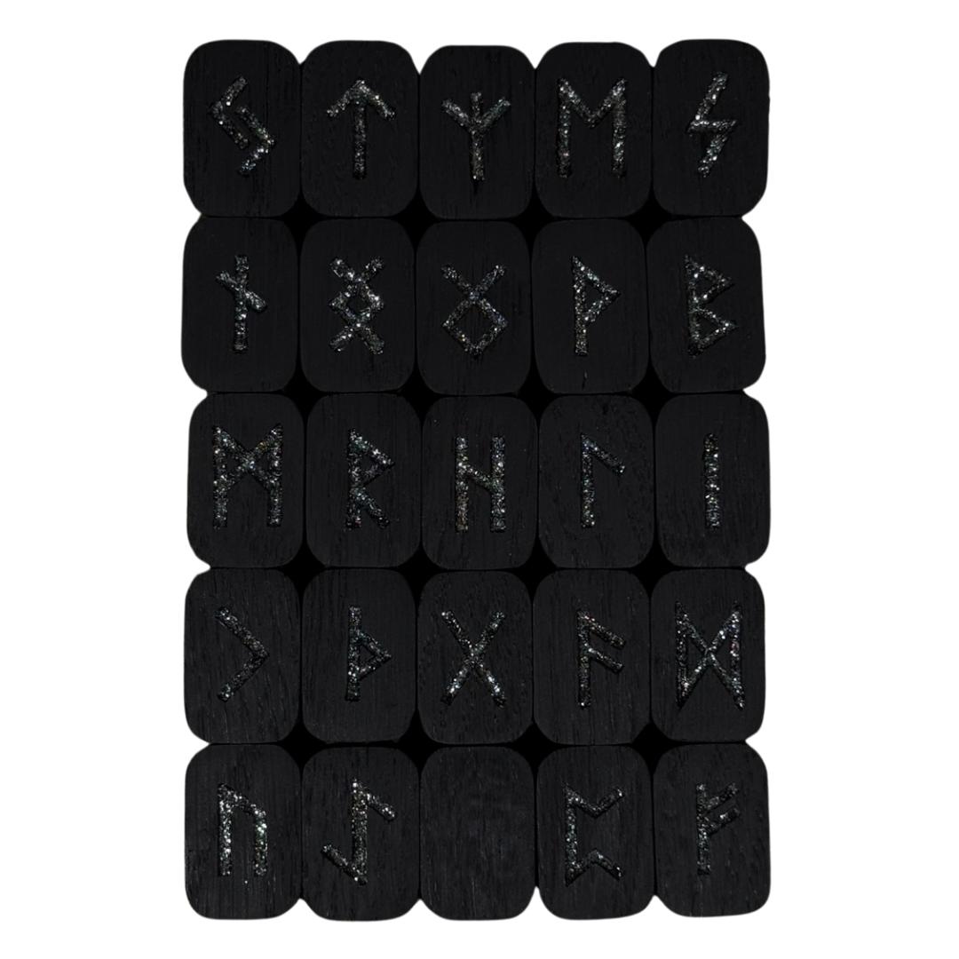 Silver Sparkle Wooden Rune Set