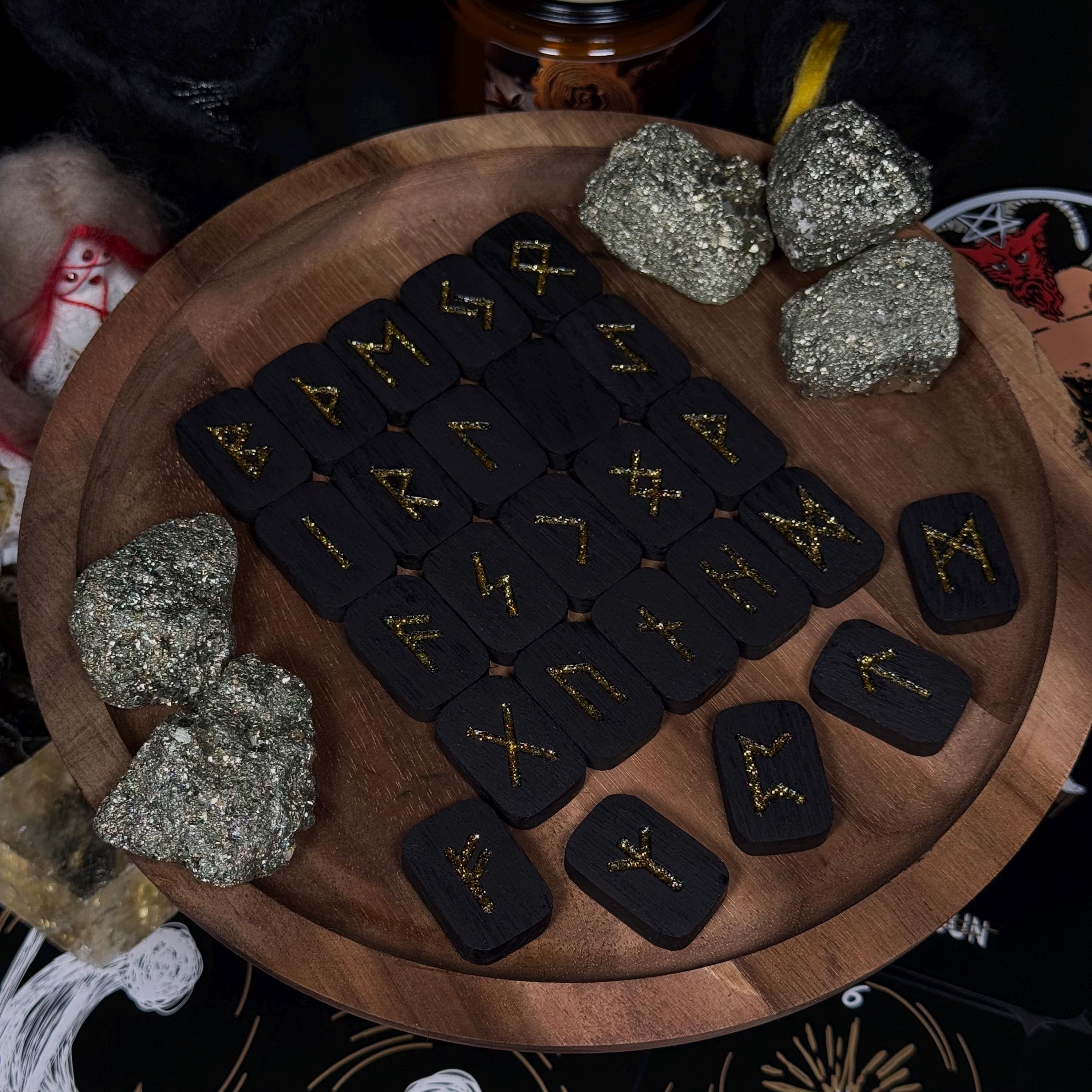 Golden Sparkle Wooden Rune Set