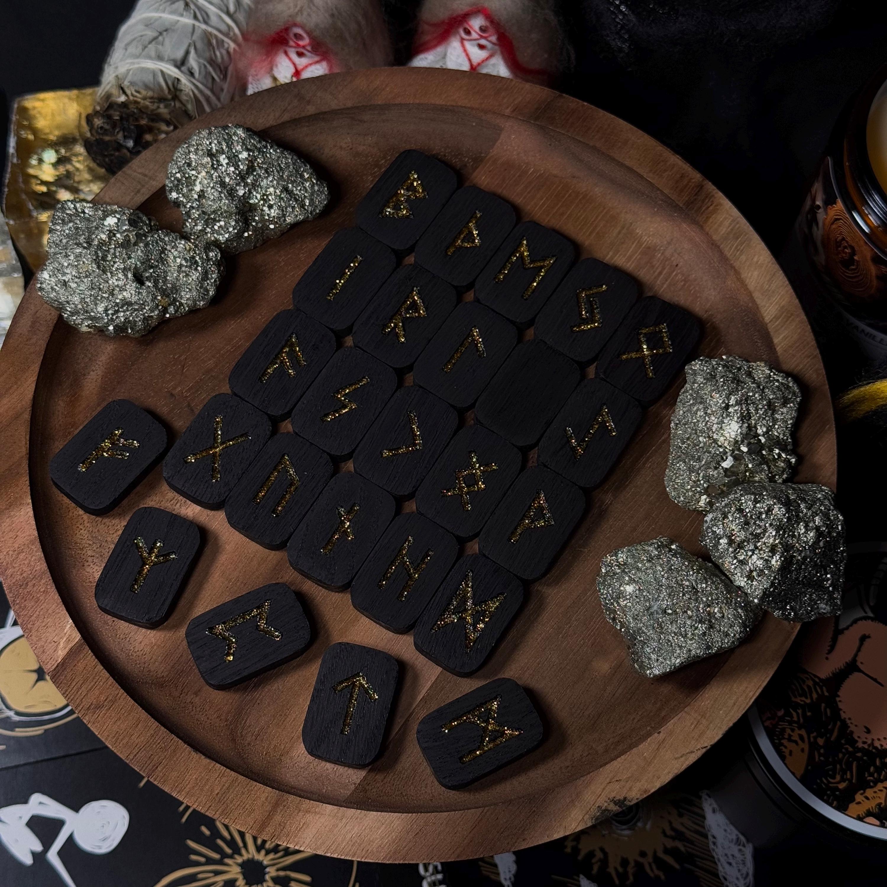 Golden Sparkle Wooden Rune Set