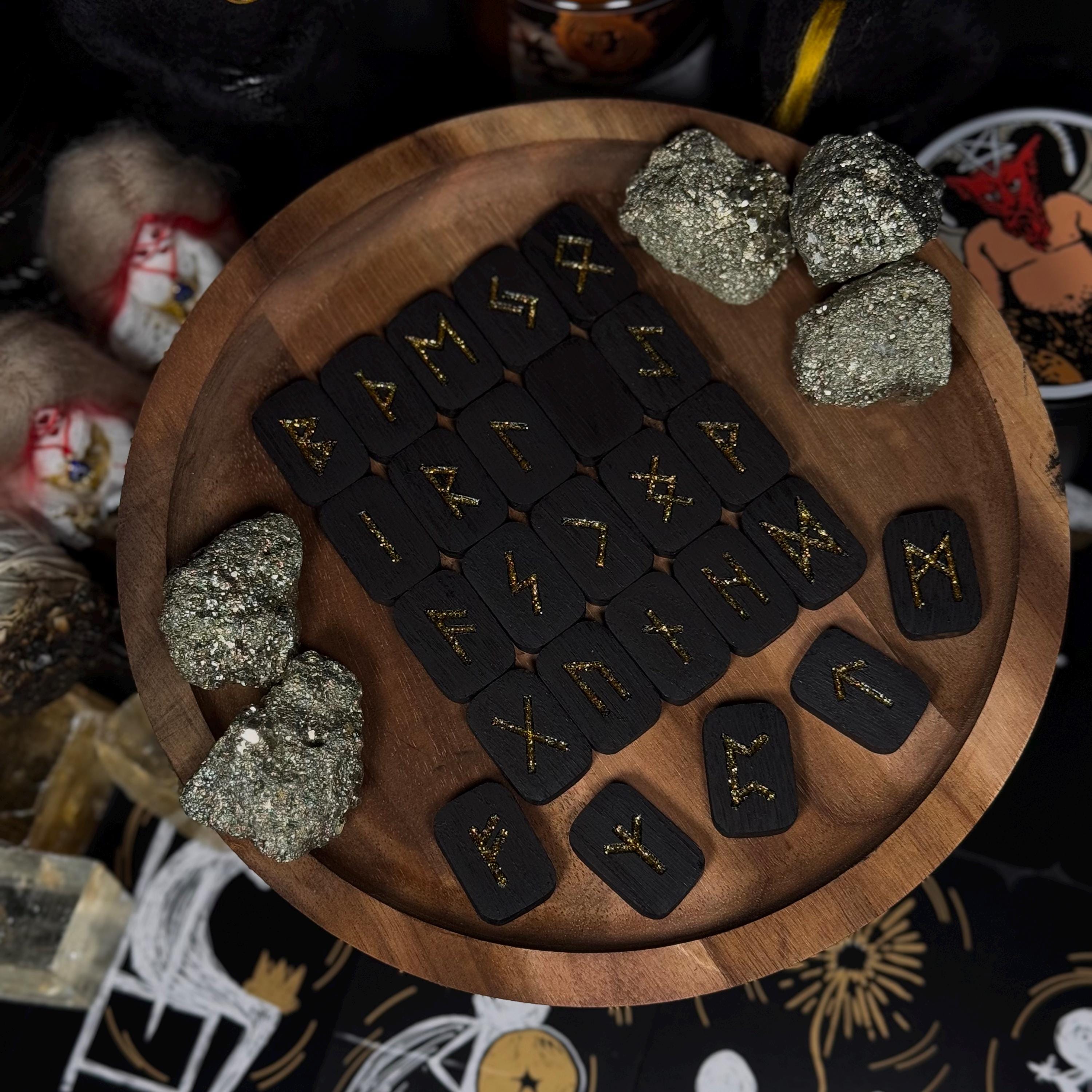 Golden Sparkle Wooden Rune Set