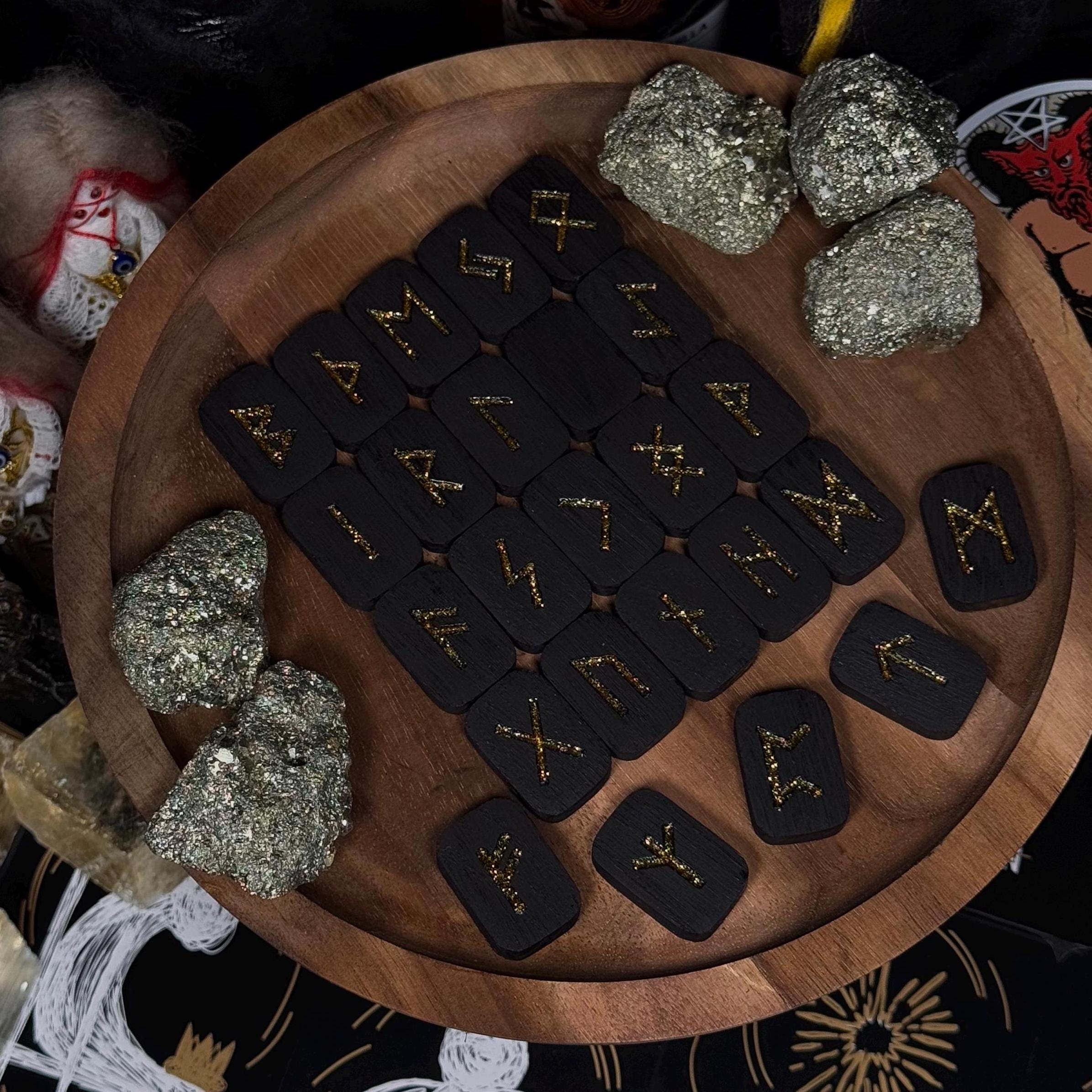 Golden Sparkle Wooden Rune Set